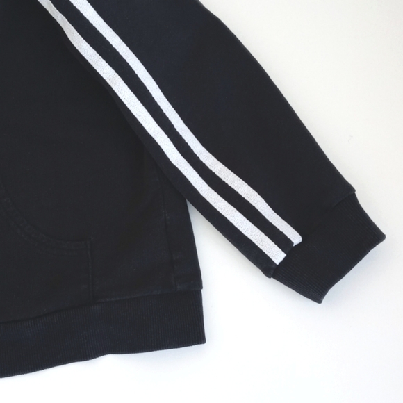 Vintage Black Cropped Long Sleeve Hoodie with White Racer Stripes M - Picture 5 of 11